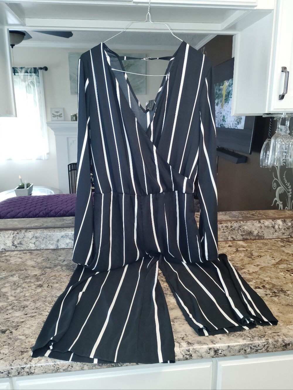Nwt Small Worth Black and White Vertical Stripe Wrap Jumpsuit